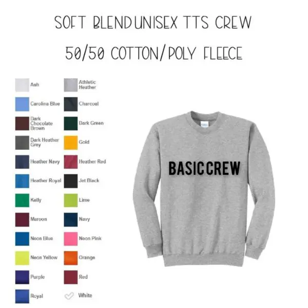 A sweatshirt with the words basic crew printed on it.