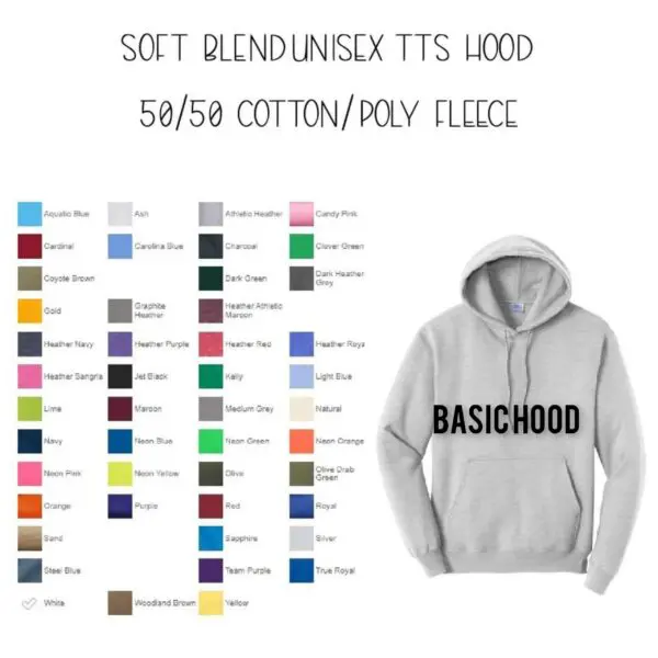 A color chart of the various colors in this hoodie.