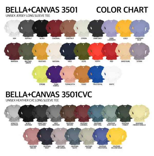 A color chart of the different colors in bella canvas.
