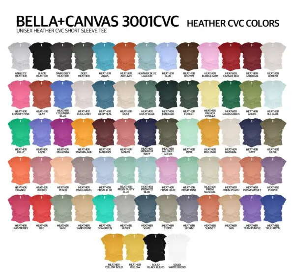 A color chart of different colors for bella canvas 3 0 0 1