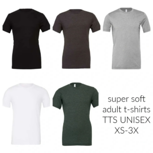A group of six different colored shirts.