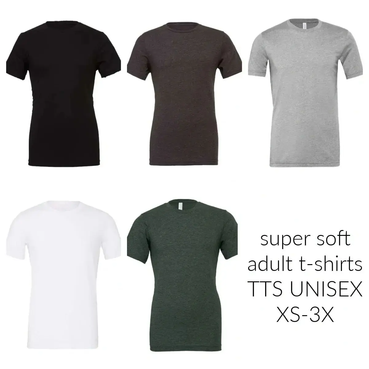 A group of six different colored shirts.