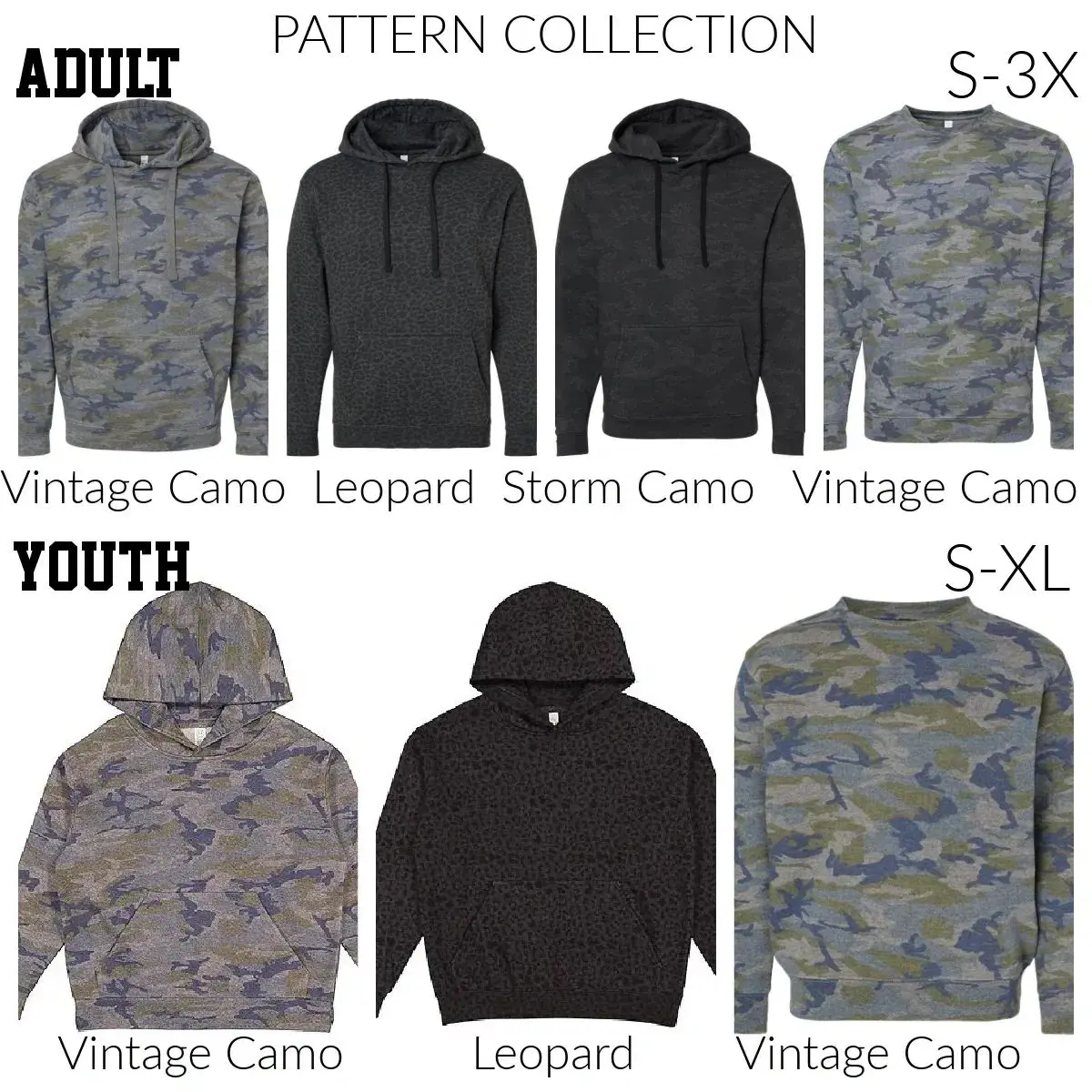 A pattern collection of different types of camouflage.