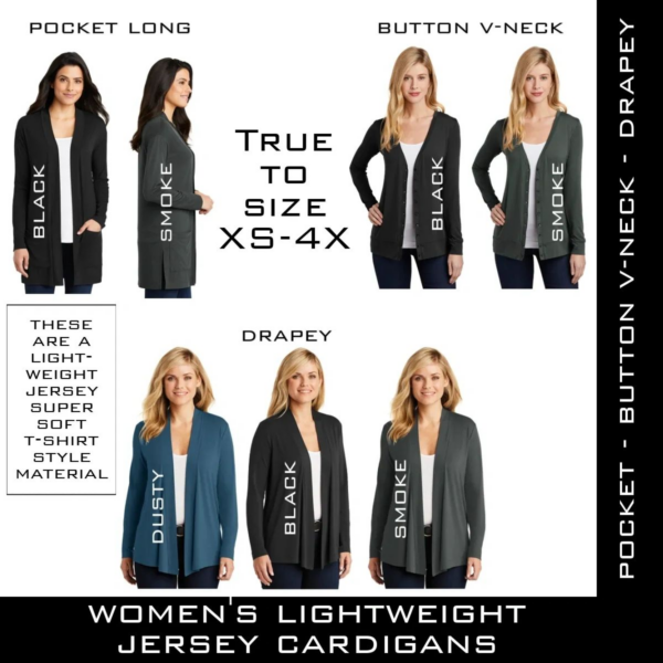 A chart showing the different types of women 's cardigan sweaters.