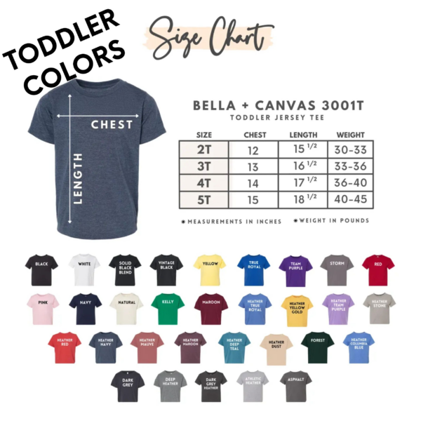 A toddler shirt with the words " bella & canvas 3 0 0 1 t ".