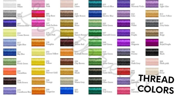 A color chart of all the colors in the same thread.