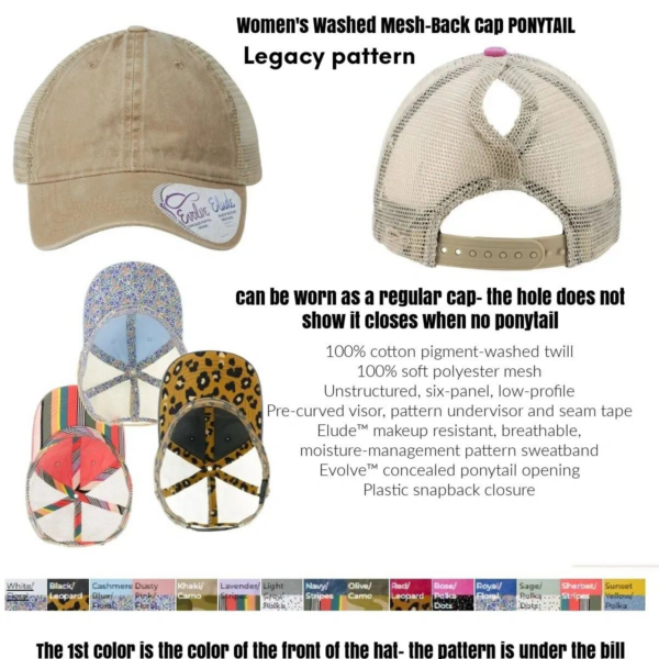 A page of different designs and colors of hats.
