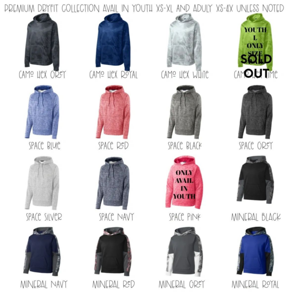 A bunch of different colors and styles of hoodies