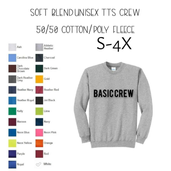 A sweatshirt with the words basic crew written on it.