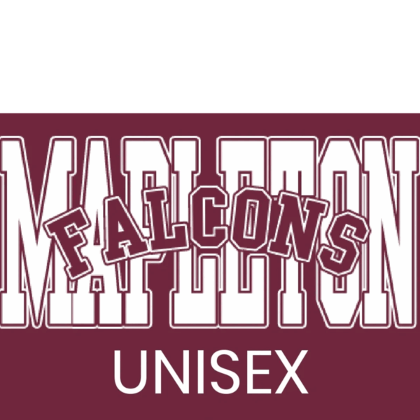 A maroon and white falcons logo on top of a green background.