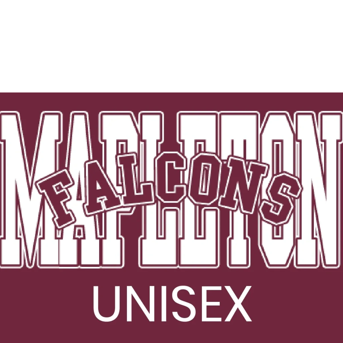 A maroon and white falcons logo on top of a green background.