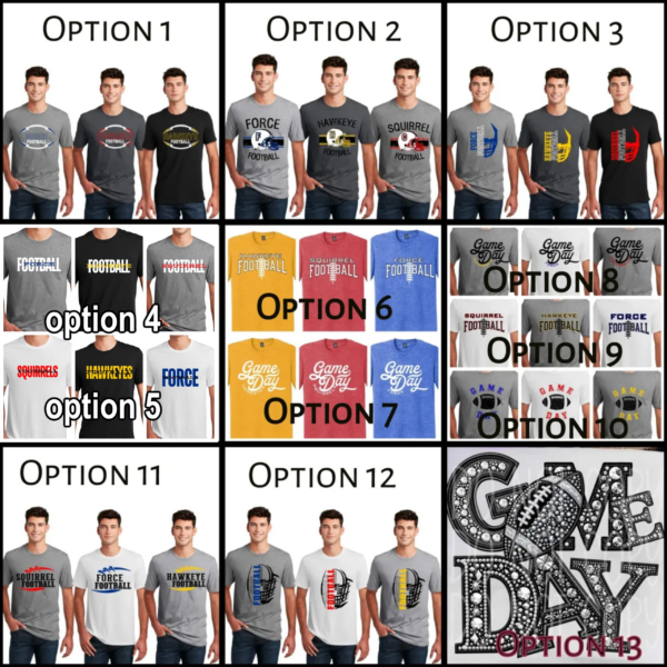 A group of men wearing different shirts with the words " go day ".