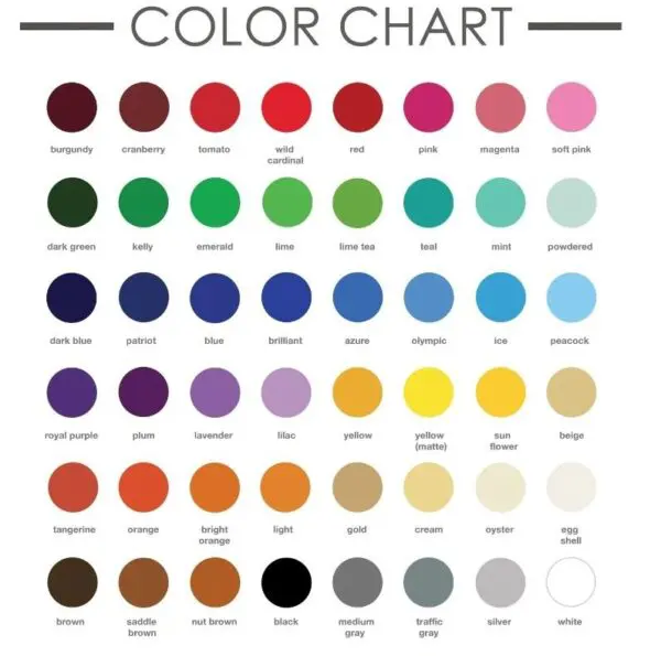 A color chart with all the colors in it