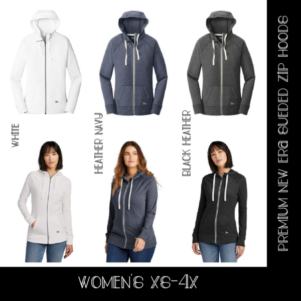 A group of women wearing different colors and sizes.