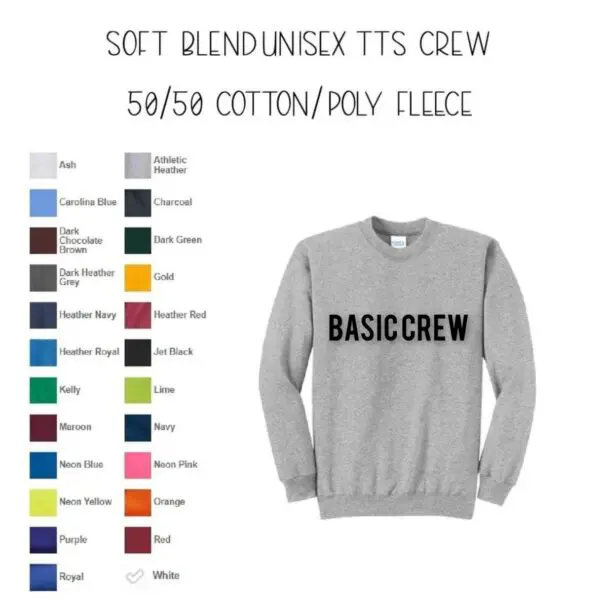 A sweatshirt with the words basic crew written on it.