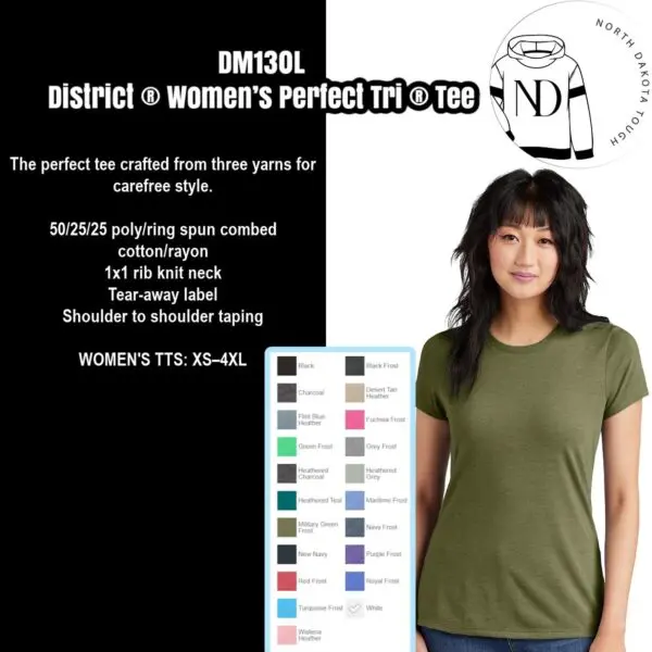 A woman wearing a green shirt and black pants.