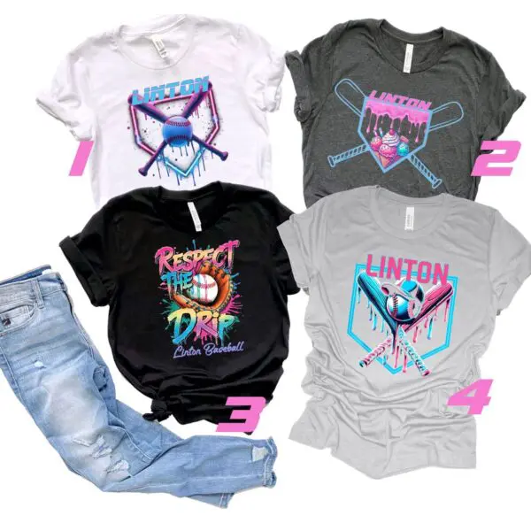 A group of four shirts that are all different colors.