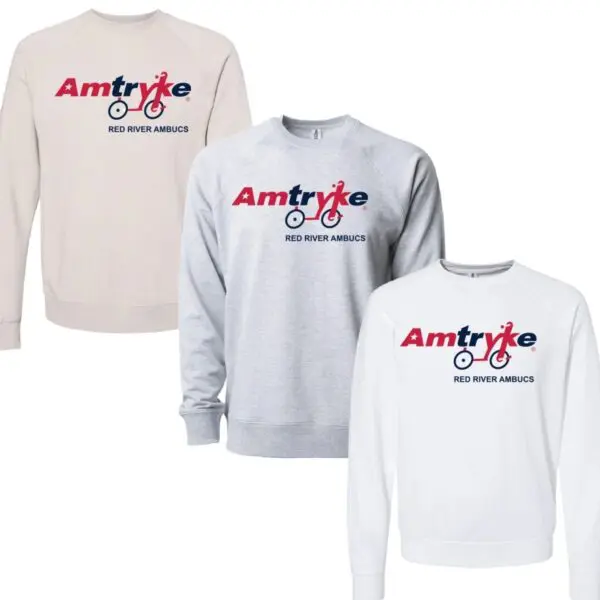 Three different colored sweatshirts with the words amtrice on them.