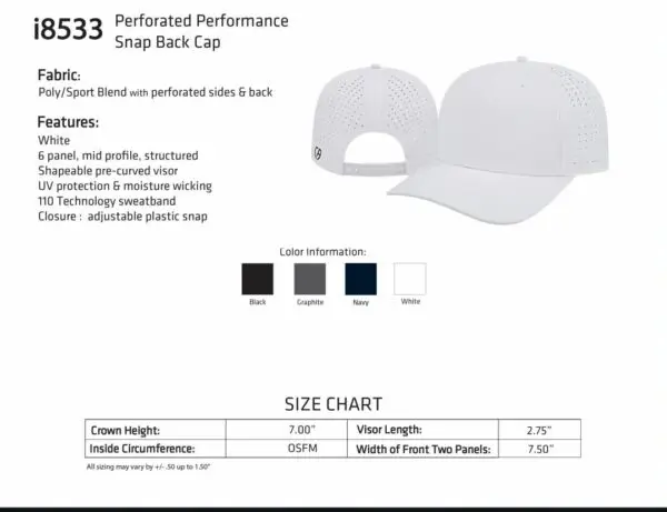 A white hat with the number 3 3 perforated performance snap back cap.