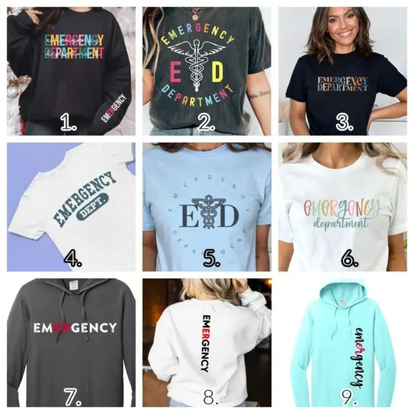 A bunch of different types of shirts with the number seven on them