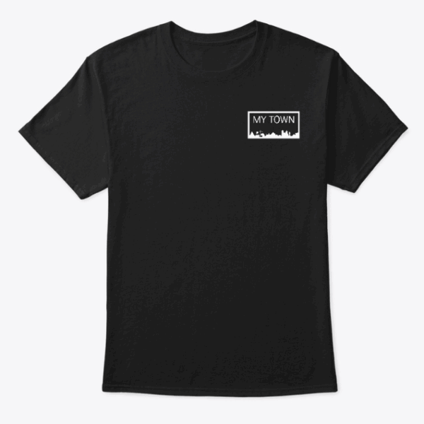 A black t shirt with an image of a car on it