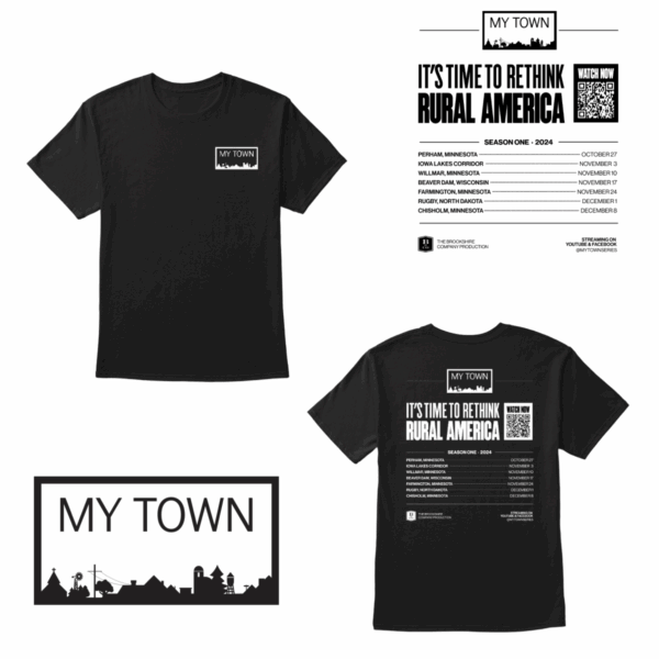 A black t-shirt with the city of my town on it.