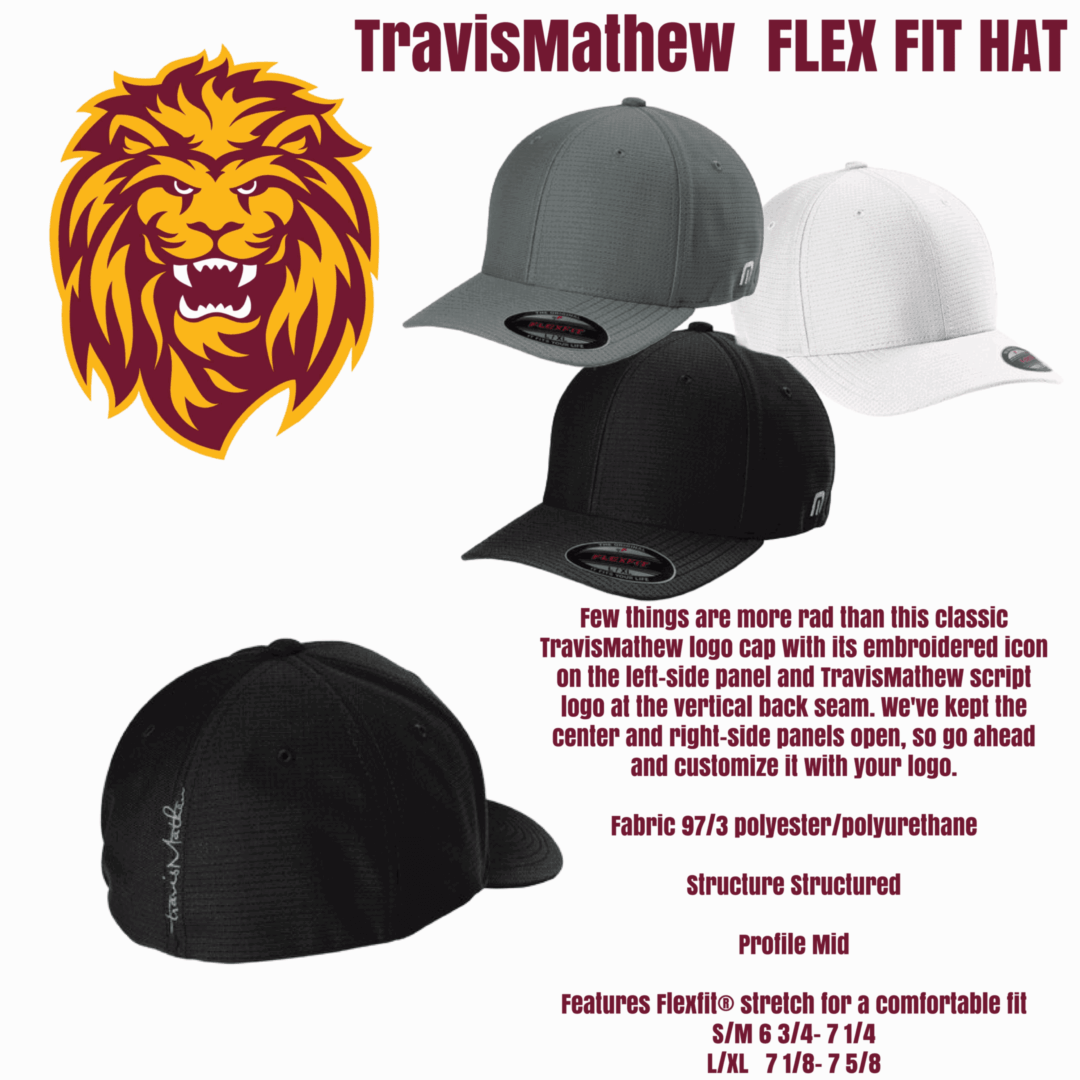 TravisMathew flex fit hats in three colors.
