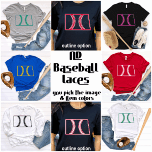 Baseball-themed shirts with various lace designs.