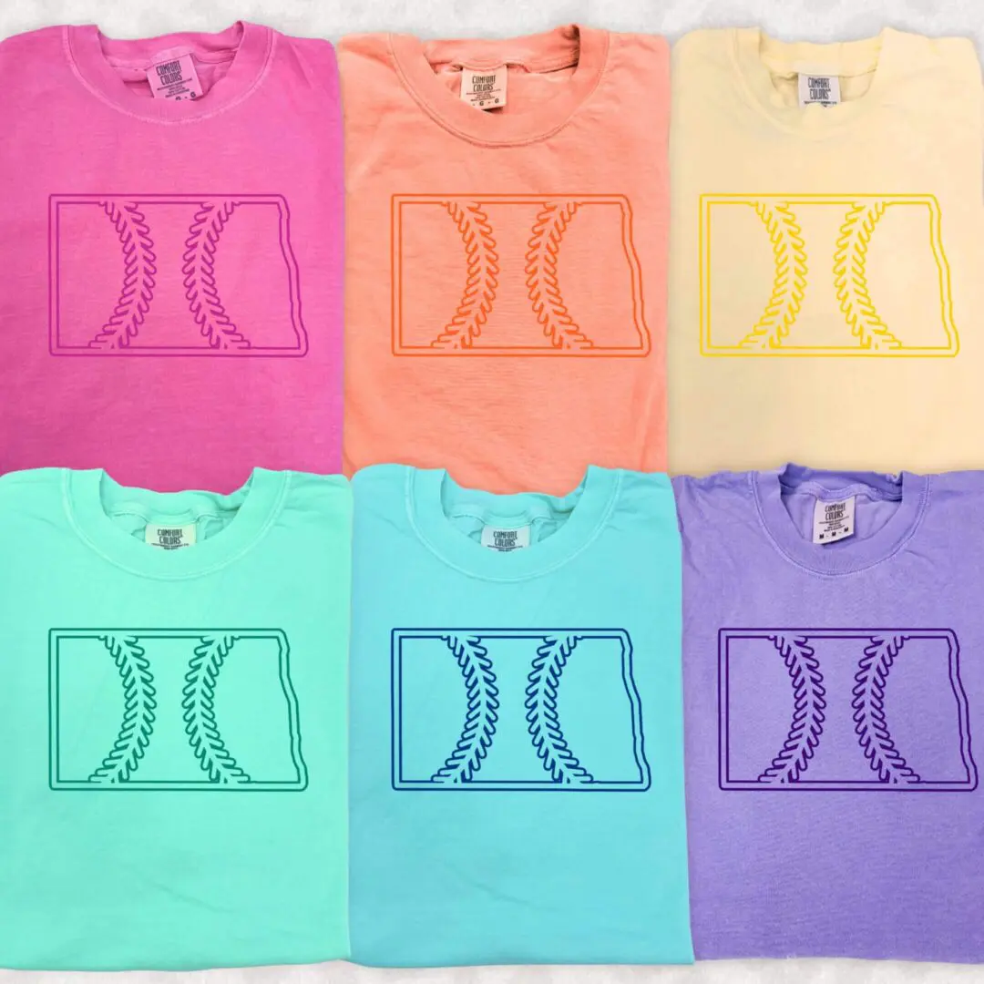 Colorful shirts with baseball stitching design.
