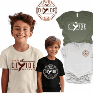 Two boys wearing Great Divide Kennel shirts.