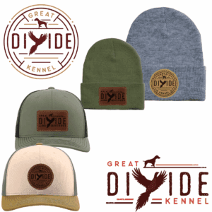 Hats and logo of Great Divide Kennel.