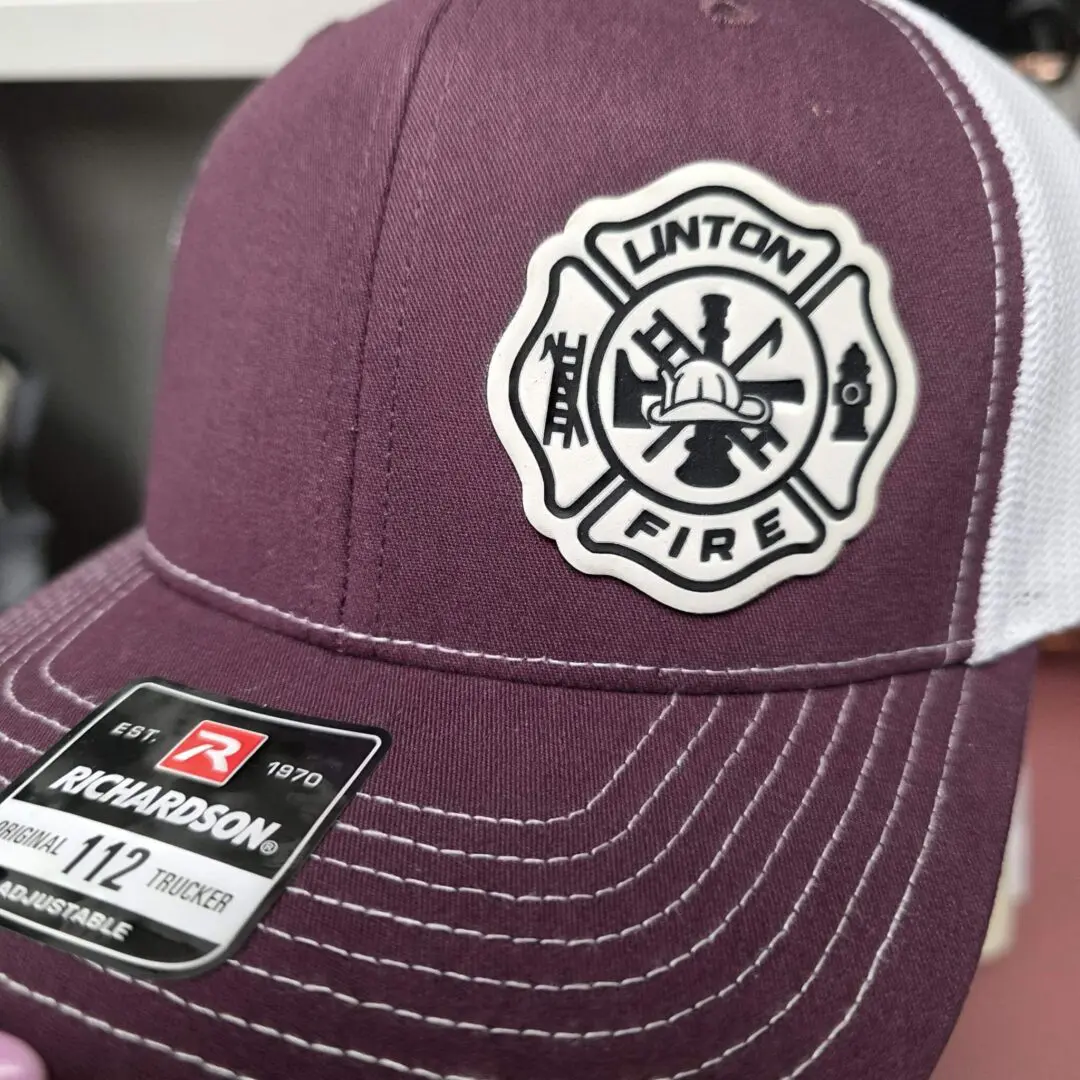 Maroon cap with Linton Fire Department logo.