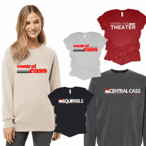 Woman wearing Central Cass themed clothing.