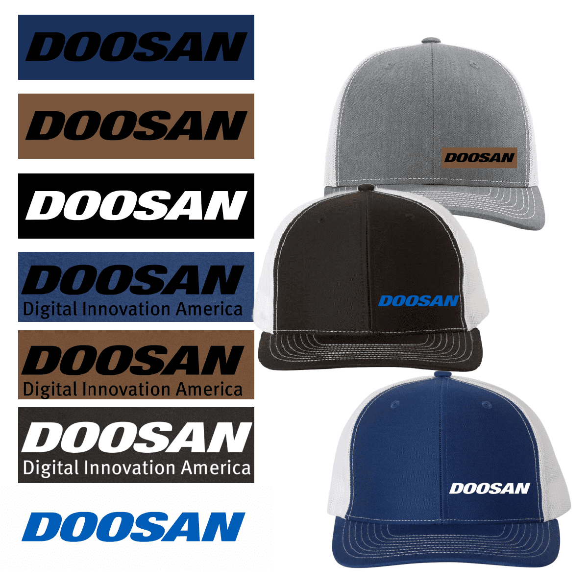 Doosan logos and branded baseball caps.