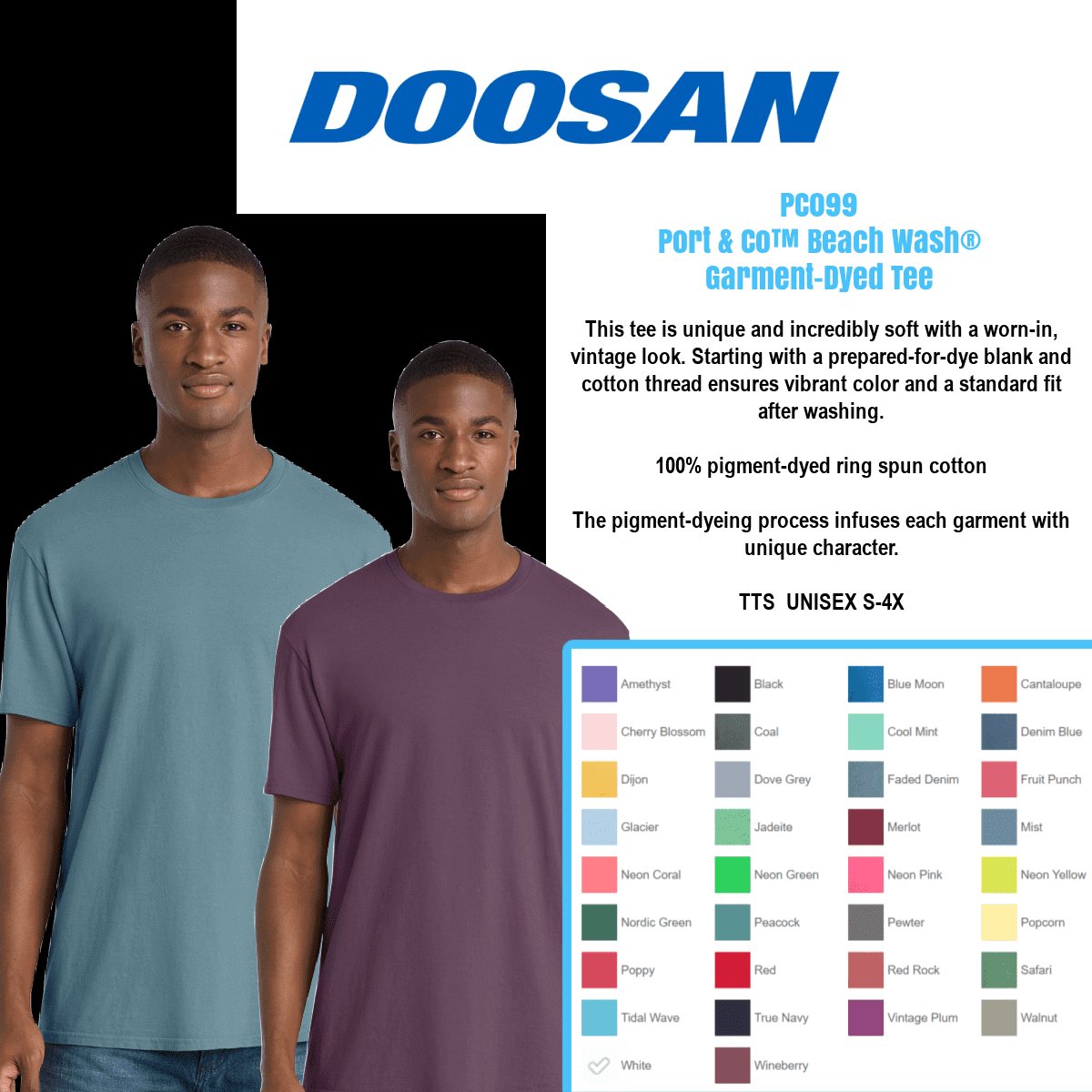 Two men wearing colorful t-shirts.