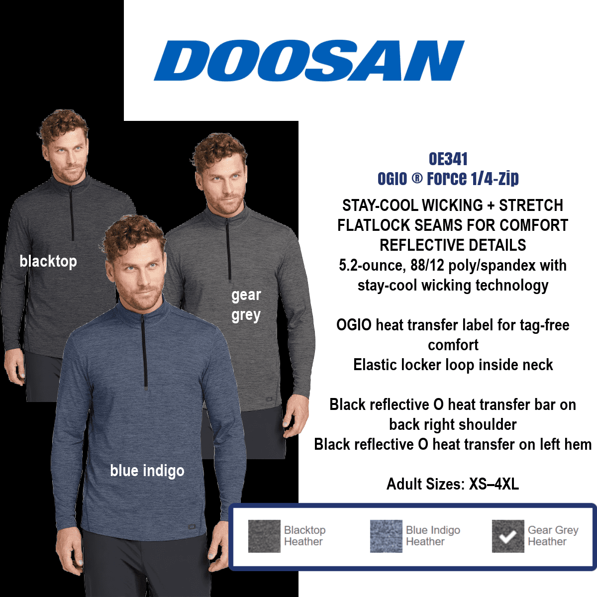 Men modeling Doosan OGIO quarter-zips.