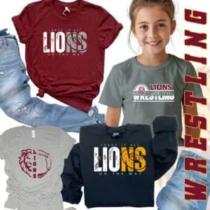 Girl wearing Lions wrestling-themed t-shirt.