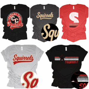 Six vintage "Squirrels" logo t-shirts