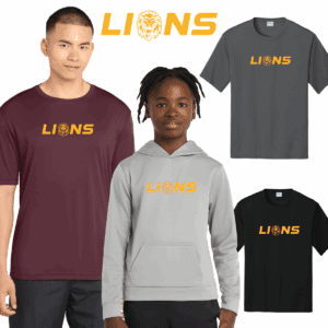 Models wearing Lions logo shirts and hoodie