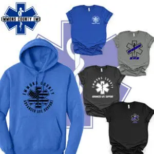 Emmons County EMS logo shirts and hoodie