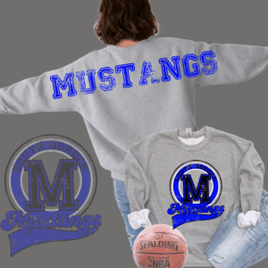 Grey Mustangs sweatshirt with basketball logo