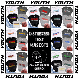 Youth distressed team shirts collage with basketballs