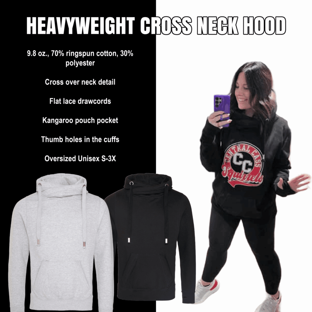 Heavyweight cross-neck hoodie in gray and black