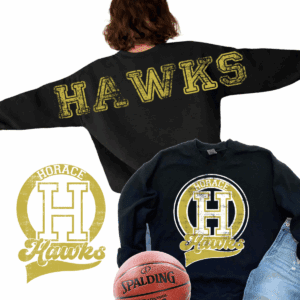 Black Horace Hawks sweatshirt and basketball