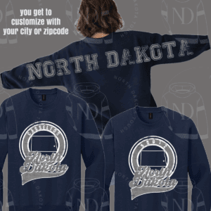 Customizable navy North Dakota sweatshirt with logo