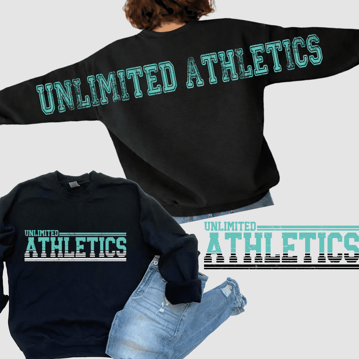 Black Unlimited Athletics logo sweatshirt collage