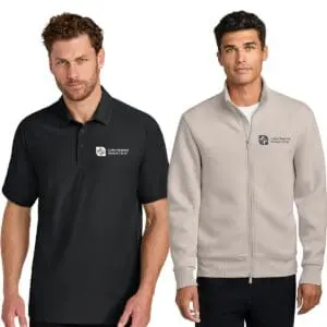 Two models wearing medical center polo and jacket
