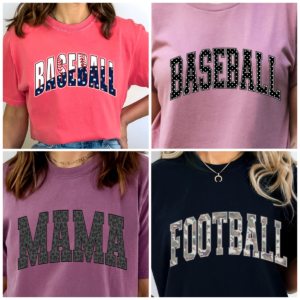Collage of four graphic sports t-shirts