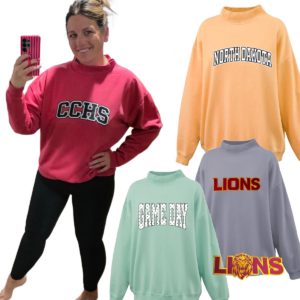 Person in maroon CCHS sweatshirt with other sweatshirts