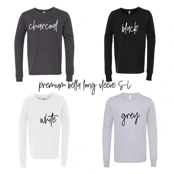 Four long sleeve shirts in different colors.